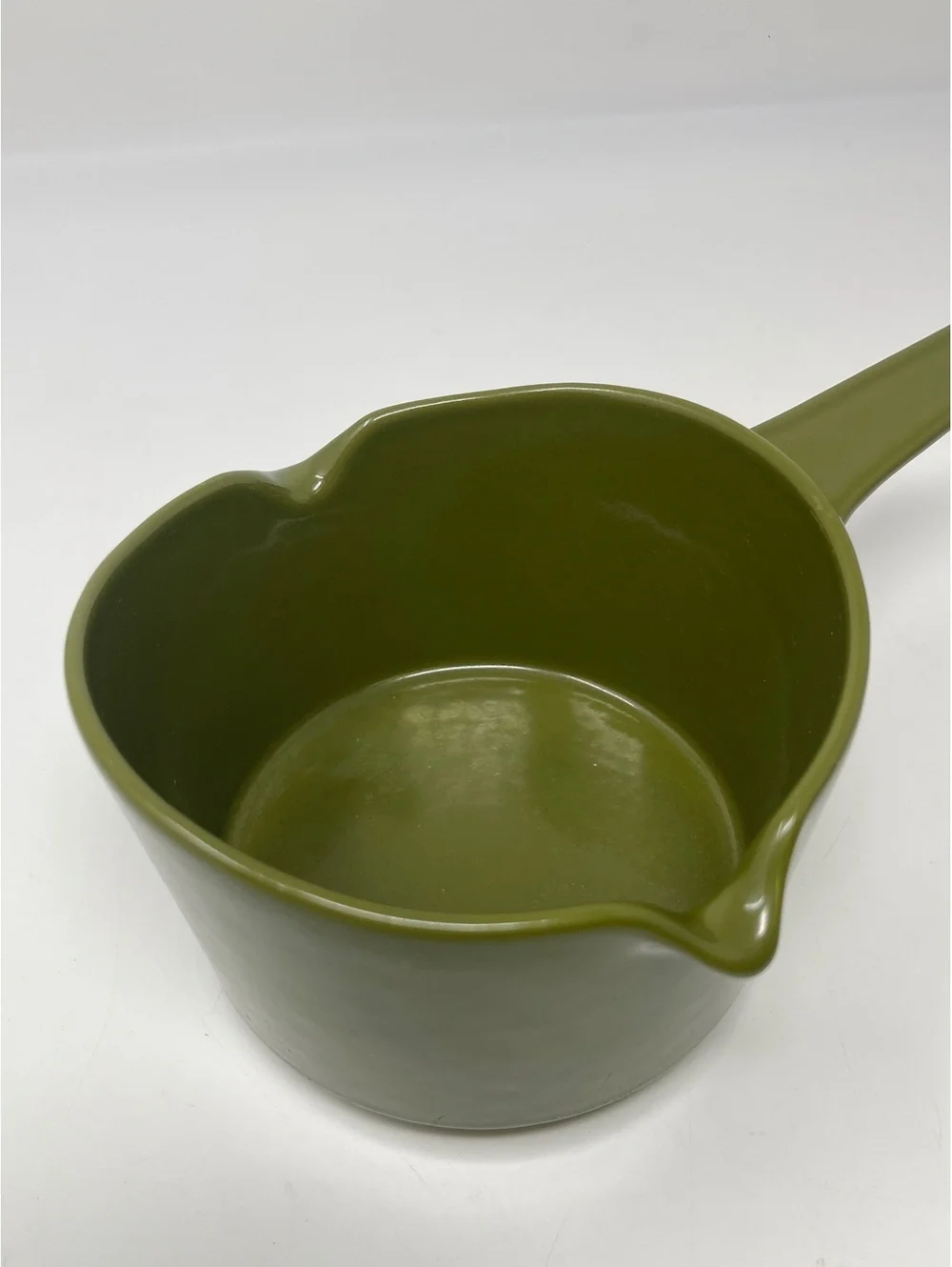 Vintage Avocado Green Ceramic Butter Warmer Melting Pot Double Pour Spout MCM